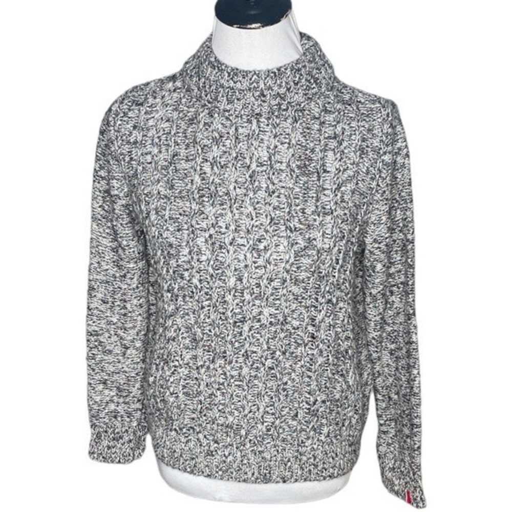 Tommy Hilfiger Chunky Cable Knit Pullover Sweater Black White Multi Color Small
